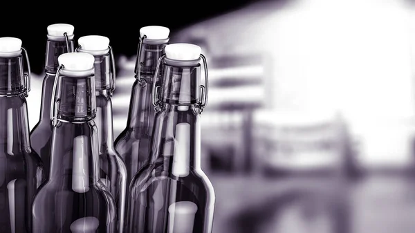 Flesje bier op bar achtergrond. — Stockfoto