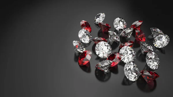 Diamonds and rubies on a black background. — Stock Photo, Image