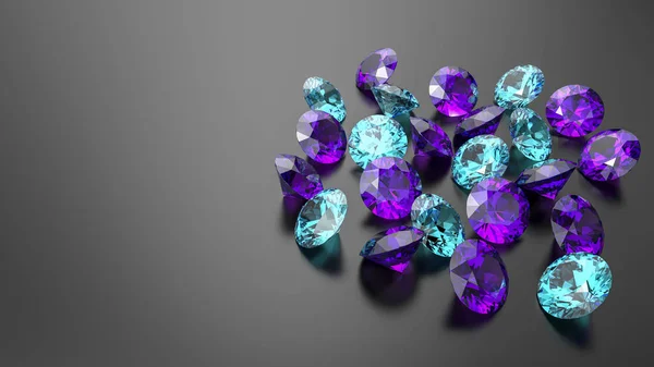 Blauer Topas und Amethyst-Diamanten auf schwarzem Hintergrund. — Stockfoto