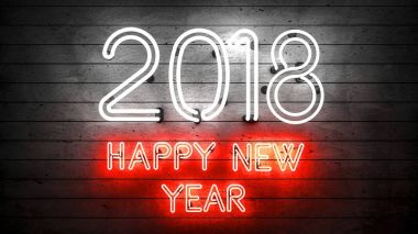 Mutlu yeni yıl 2018. Neon ışıkları şekillerle.