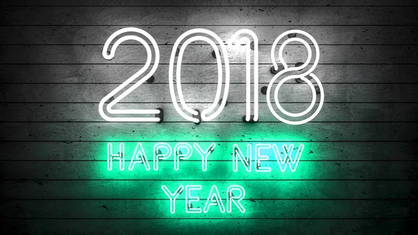 Happy New Year 2018. Neon shapes with lights.