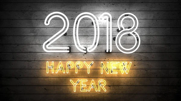 Feliz Ano Novo 2018 Formas Néon Com Luzes — Fotografia de Stock