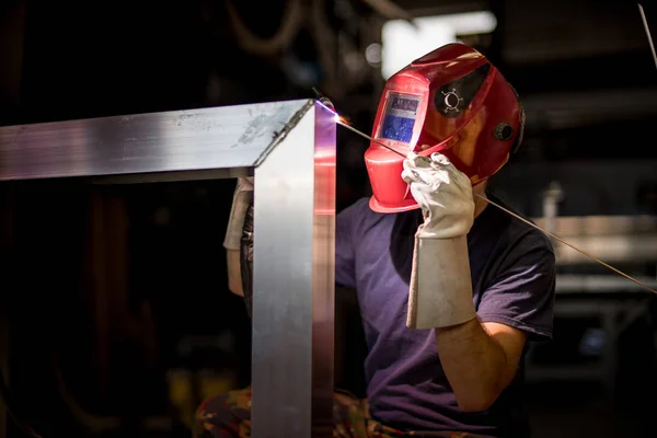 Welder Work Using Tig Handle — Stock Photo, Image