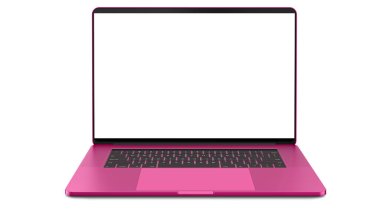 Gül laptop beyaz arka plan üzerinde izole boş ekran ile. Tüm odak. Yüksek Detaylı.