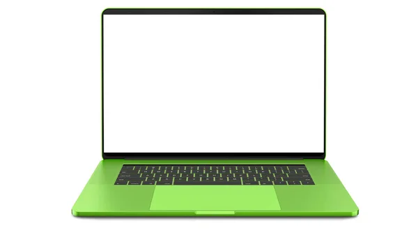 Yeşil Laptop Beyaz Arka Plan Üzerinde Izole Boş Ekran Ile — Stok fotoğraf