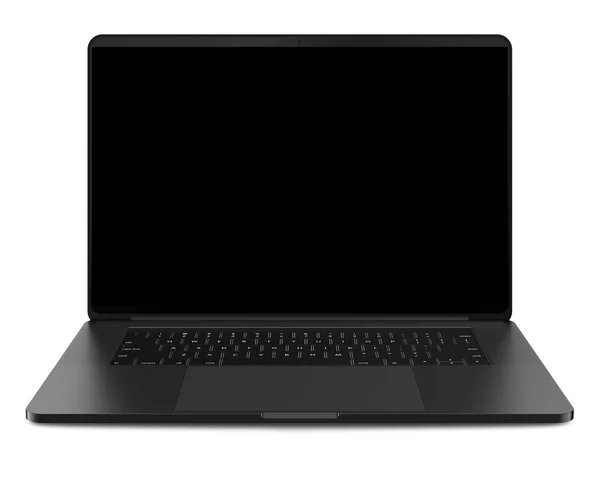 Laptop Blank Screen Isolated White Background Black Aluminium Body Whole — Stock Photo, Image