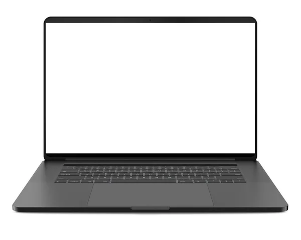 Ноутбук Порожнім Екраном Ізольований Білому Тлі Чорний Алюмінієвий Корпус Центрі — стокове фото