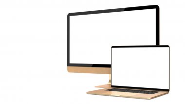 Laptop ve tv göstermek, beyaz bir arka plan üzerinde izole.
