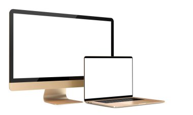Laptop ve tv göstermek, beyaz bir arka plan üzerinde izole.