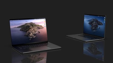 Cracow, Poland - November 16, 2019 : MacBook Pro a new version OS for Mac of the laptop from Apple. clipart