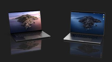 Cracow, Polonya - 16 Kasım 2019: Macbook Pro Apple dizüstü bilgisayarının Mac için yeni bir sürümü..