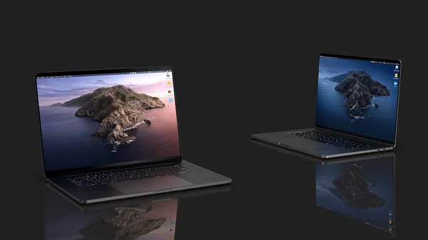 Cracow, Polonya - 16 Kasım 2019: Macbook Pro Apple dizüstü bilgisayarının Mac için yeni bir sürümü..