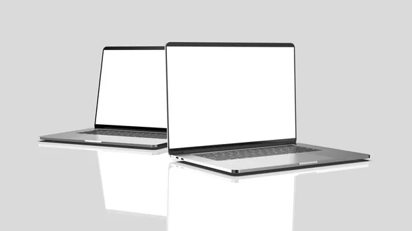 暗い背景にノートパソコン テンプレートのセット テンプレート モックアップ デザイン — ストック写真