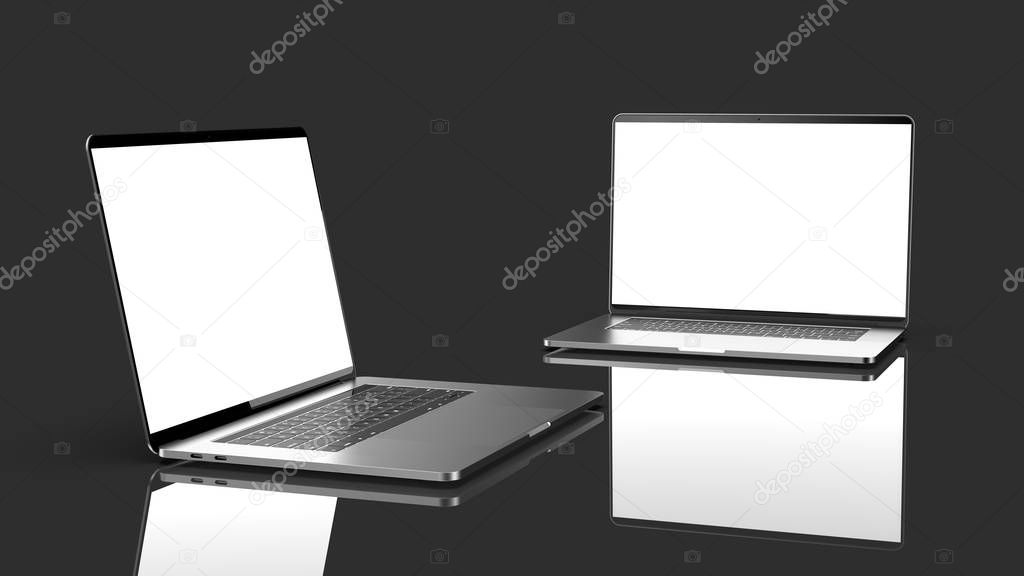 Set of laptops, templates on a dark background. Template, mockup, design.