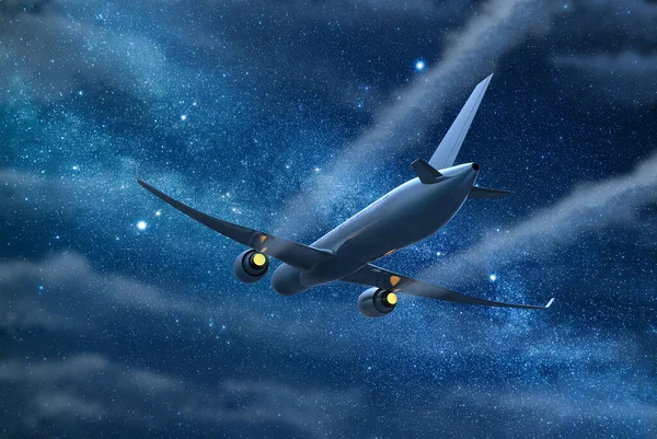 Airplane Flying Night Sky Template Mockup Design — Stock Photo, Image