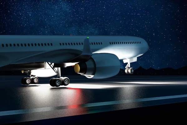 飛行機は空港の滑走路を飛んでいる テンプレート モックアップ デザイン — ストック写真