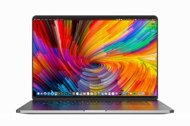 Cracow, Polonya - 24 Şubat 2020: Macbook Pro Apple dizüstü bilgisayarının Mac için yeni sürümü.