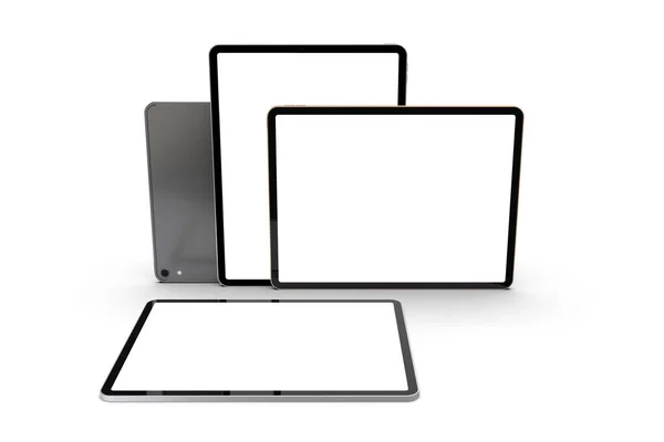 在白色背景上隔离的一组平板电脑 带有空白屏幕 — 图库照片