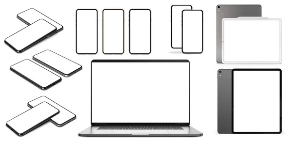 Conjunto Tablets Smartphones Laptop Aislados Sobre Fondo Blanco Plantilla Maqueta — Foto de Stock