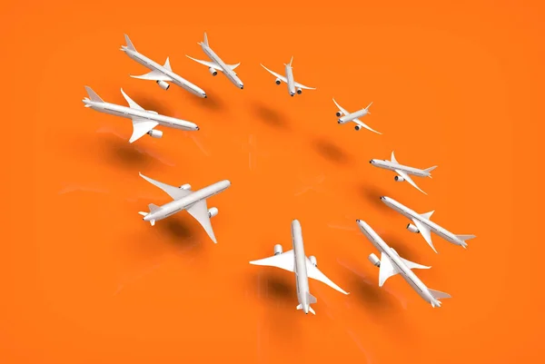 Airplanes Flying Orange Background Isolated Template Isolated Mockup — Stock Photo, Image