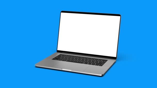 Laptop Com Tela Branco Isolado Fundo Modelo Mockup — Vídeo de Stock