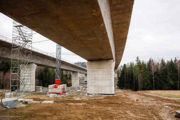 Road construction. Bridge. Installation work in Poland.