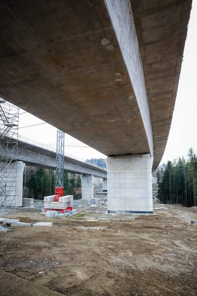 Road construction. Bridge. Installation work in Poland.