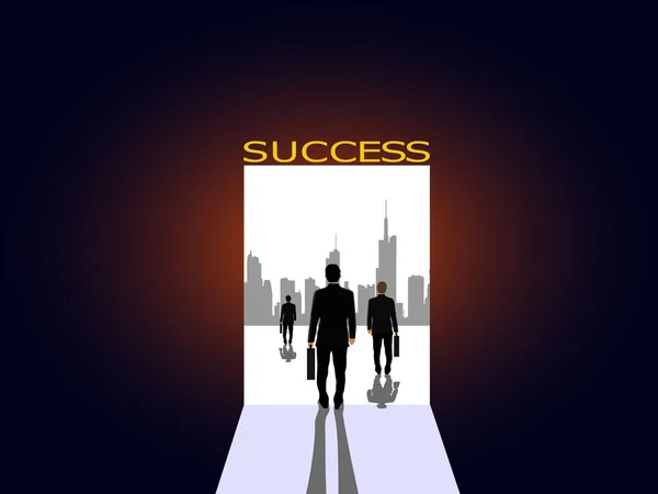 Business People Walk Dark Door Light Success — Stock Vector