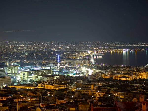 Vue Panoramique Ville Nocturne Thessalonique — Photo