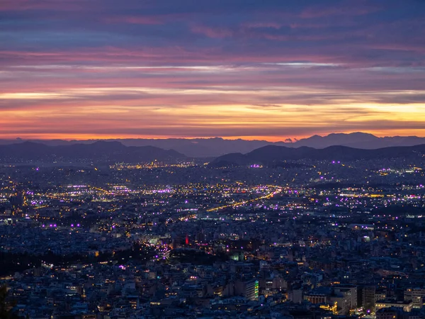 Blick Auf Athen Bei Sonnenuntergang lizenzfreie Stockfotos