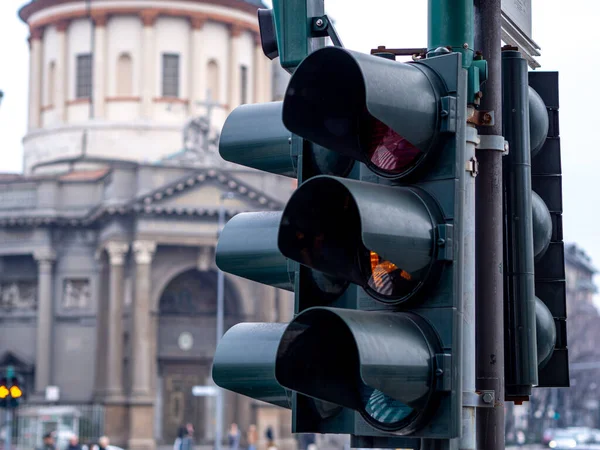 Vista Semáforo Rua Cidade Bergamo — Fotografia de Stock