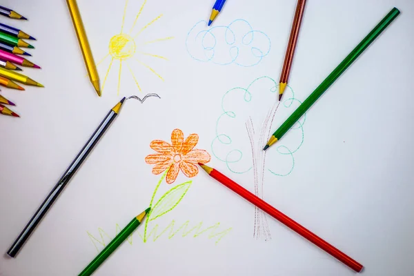 Desenho com lápis coloridos — Fotografia de Stock