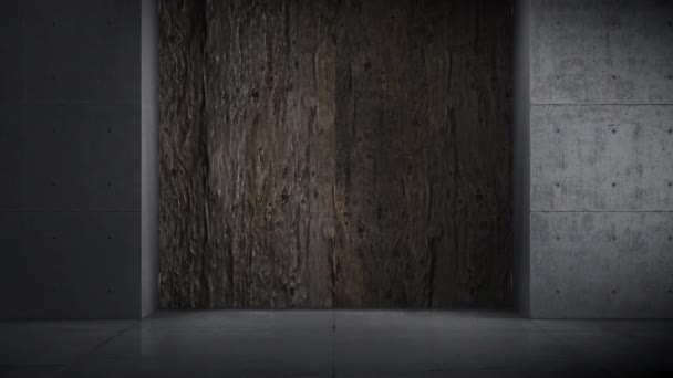 Старая деревянная дверь открывается и мы летим внутрь — стоковое видео