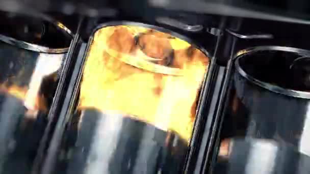 Крупный план двигателя в замедленной съемке с взрывами топлива — стоковое видео