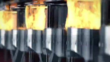 Motoru yavaş çekimde bir close-up patlamalar yakıt ile