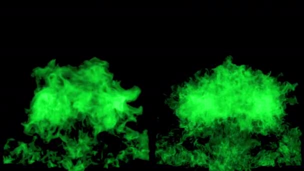 De groene brand fakkels omhoog en verdwijnt, met alpha masker — Stockvideo