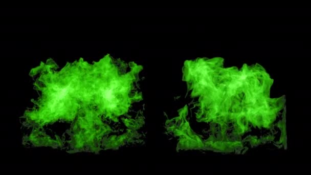 Il fuoco verde si accende e svanisce, con maschera alfa — Video Stock