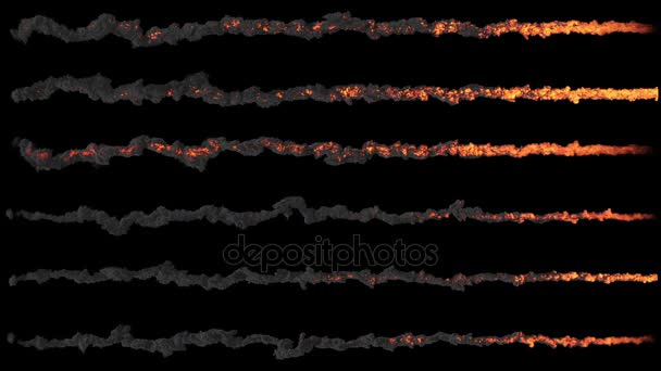 Varios meteoros o asteroides, senderos de fuego y humo, con máscara alfa — Vídeos de Stock