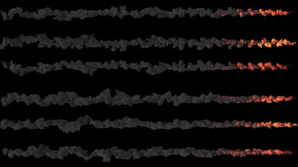 Verschillende meteoren of asteroïden, routes van vuur en rook, met alpha masker — Stockvideo