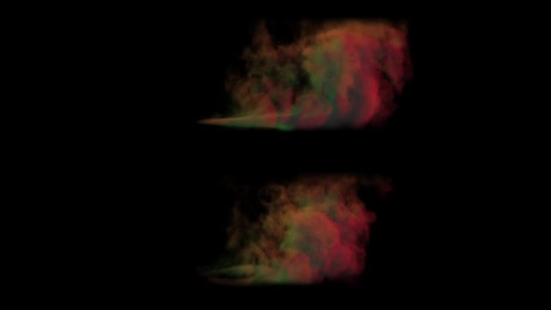 La onda expansiva de rojo y verde diverge a la derecha, el humo arremolinado — Vídeos de Stock