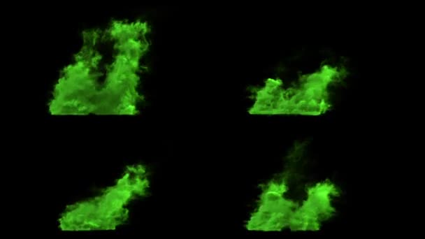 Mehrere grüne Rauchquellen, mit Alphakanalmaske — Stockvideo