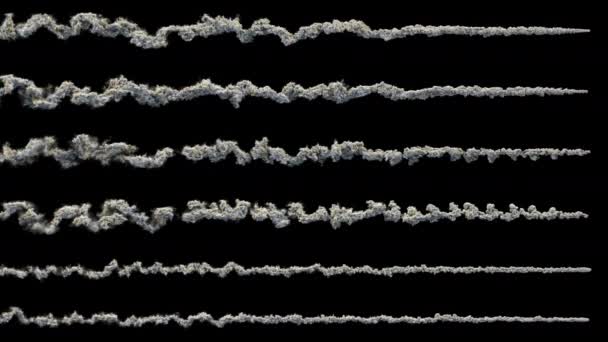 Несколько дымовых метеоров или астероидов, следы дыма, с альфа-маской — стоковое видео