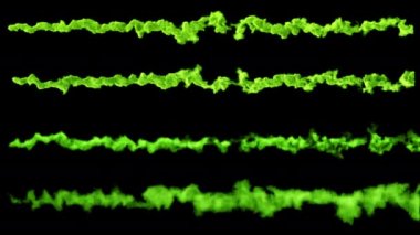Birkaç yeşil meteorlar veya asteroitler, ateş ve duman, Alfa maskesi ile yollar. Kompozisyon (4k, 3840 x 2160, ultra yüksek tanımlı) için hazır yüksek Detaylı duman
