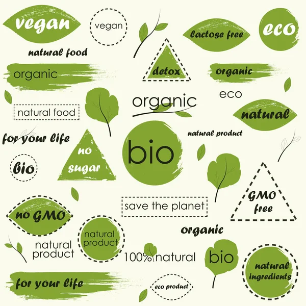 Aliments biologiques, ferme produits frais et naturels icônes et éléments collection — Image vectorielle