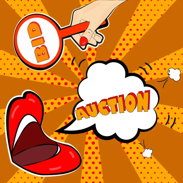The announcement of the auction in the style of pop art — Stock Vector
