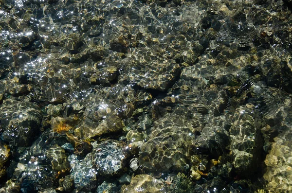 Stenen onder het water van een rivier berg — Stockfoto