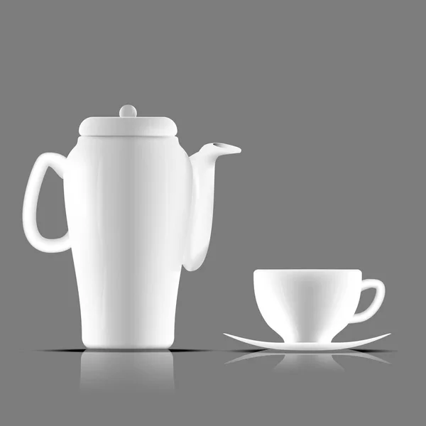 The white cup and the white mug of coffee with gray background and shadow of cup and jar. — Stock Vector