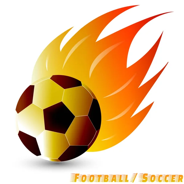 Voetbal bal of voetbal met rood oranje gele Toon vuur in de witte achtergrond. Logo van voetbal of voetbal club. vector. illustratie. grafisch ontwerp. — Stockvector
