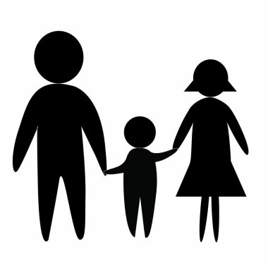 Aile mutlu siyah ve beyaz hattı. Baba Anne ve oğlu. Baba ve anne oğlunun elele tutuşun. vektör. Illustrator. grafik tasarım.