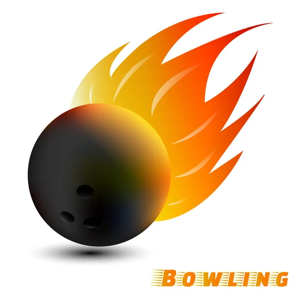 Bowlingkugel mit rot-orange-gelbem Feuer auf weißem Hintergrund. Design des Sportball Logos. Bowlingball-Logo. Kegelclub. Vektor. Illustration. — Stockvektor